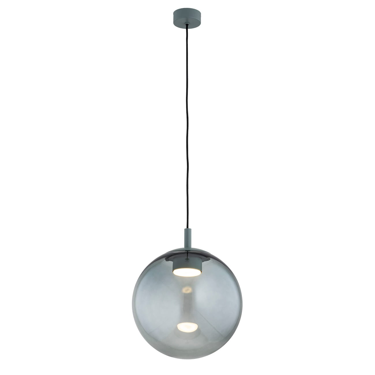 Designerska duża lampa wisząca szklana kula z ciemnym przydymionym szkłem i akcentami stalowymi w kolorze ciemnej zieleni Sacramento.jpg