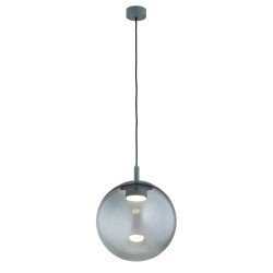 Designerska duża lampa wisząca szklana kula z ciemnym przydymionym szkłem i akcentami stalowymi w kolorze ciemnej zieleni Sacramento.jpg