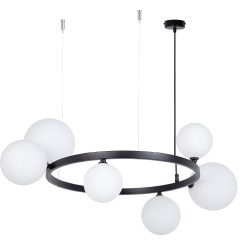 Bolero 72 - lampa wisząca nad okrągły stolik, czarna obręcz, sześc białych kloszy.jpg