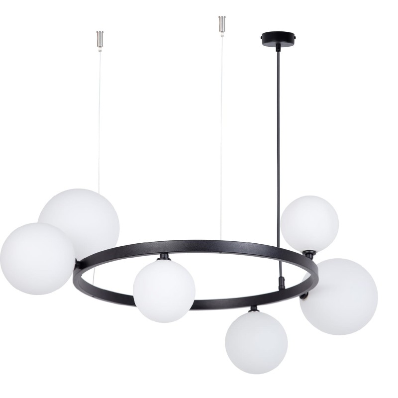 Bolero 72 - lampa wisząca nad okrągły stolik, czarna obręcz, sześc białych kloszy.jpg