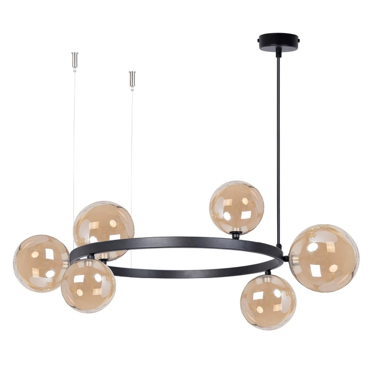 Bolero 72 - lampa wisząca nad okrągły stolik, czarna obręcz, sześc bursztynowych kloszy.jpg