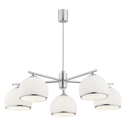 Srebrny żyrandol klasyczny Marbella 5 Chrom z pięcioma szklanymi kloszami w kształcie czaszy – elegancka ozdoba do salonu, kuchni lub jadalni w stylu glamour, art deco lub shabby chic.jpg