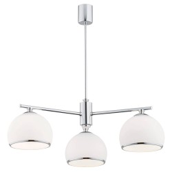 Srebrny żyrandol klasyczny Marbella 3 Chrom z trzema szklanymi kloszami – elegancka lampa sufitowa do salonu, jadalni lub kuchni w stylu glamour, art deco i shabby chic. Stylowy żyrandol z chromowany.jpg