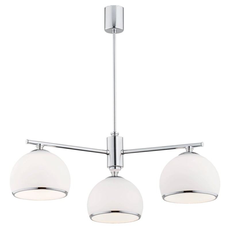 Srebrny żyrandol klasyczny Marbella 3 Chrom z trzema szklanymi kloszami – elegancka lampa sufitowa do salonu, jadalni lub kuchni w stylu glamour, art deco i shabby chic. Stylowy żyrandol z chromowany.jpg