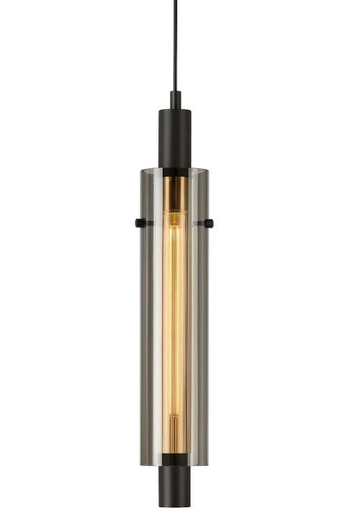 Ariana Czarna - lampa wisząca pojedyncza LED, szklan tuba, srodek czarny, klosz dymiony lustrzany.jpg