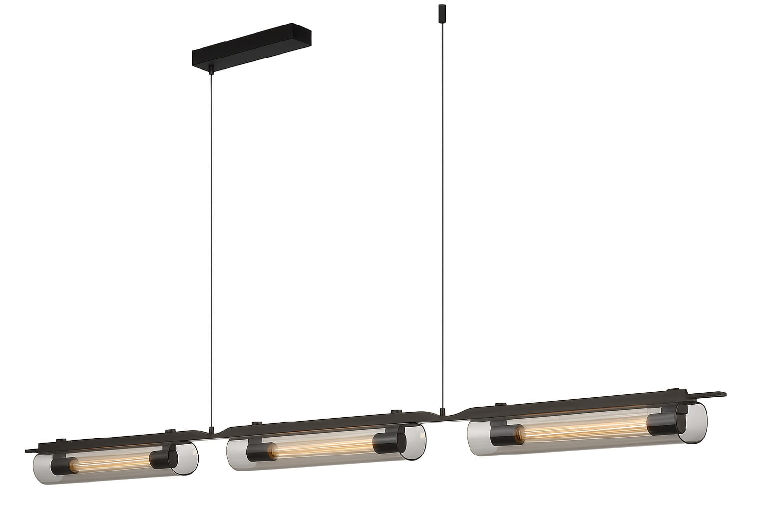 Nowoczesna lampa do jadalni nad stół - Ariamna Czarna, podłużna 126cm, klosze  dymione lustrzane.jpg