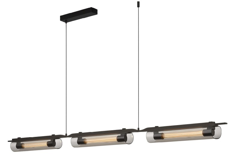 Nowoczesna lampa do jadalni nad stół - Ariamna Czarna, podłużna 126cm, klosze  dymione lustrzane.jpg