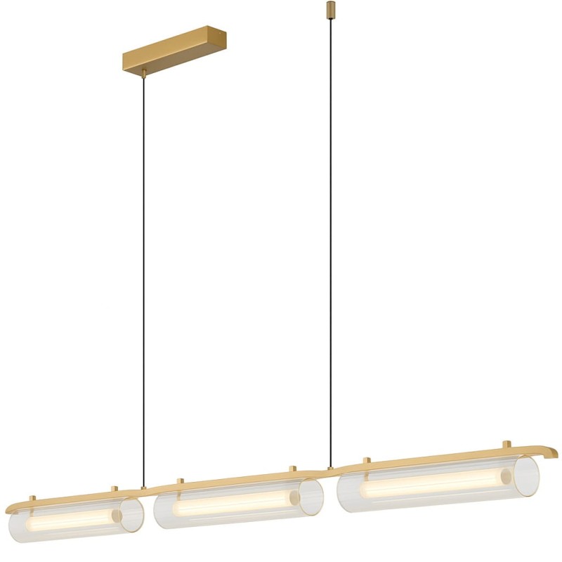 Lampa wisząca regulowana nad stół -Ariana Złota 126cm - klosze przezroczyste ryflowane.jpg