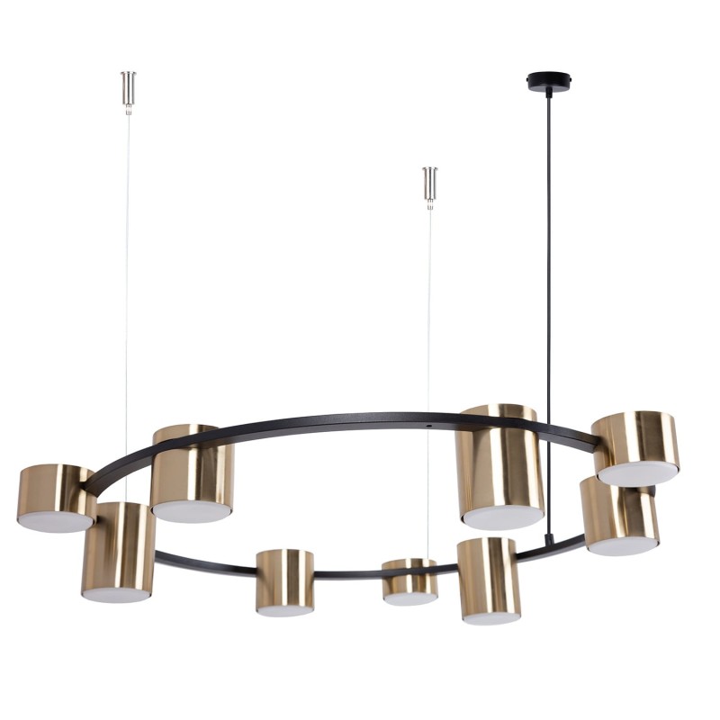 Kodo 9 –  czarna lampa wisząca ze złotymi reflektorami, nowoczesny żyrandol do kuchni, jadalni i pokoju o średnicy 72cm.jpg