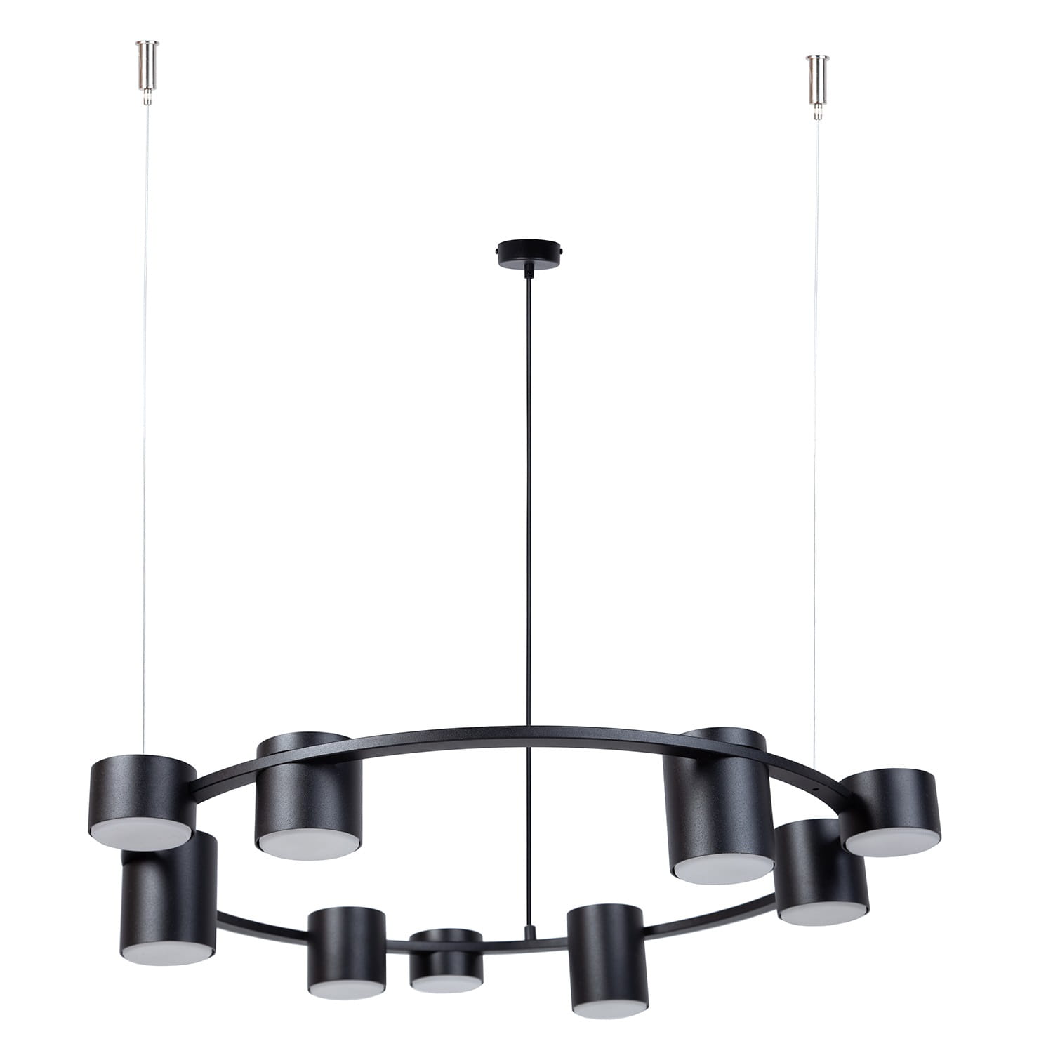 Kodo 9 –  czarna lampa wisząca z czarnymii reflektorami, nowoczesny żyrandol do kuchni, jadalni i pokoju o średnicy 72cm.jpg