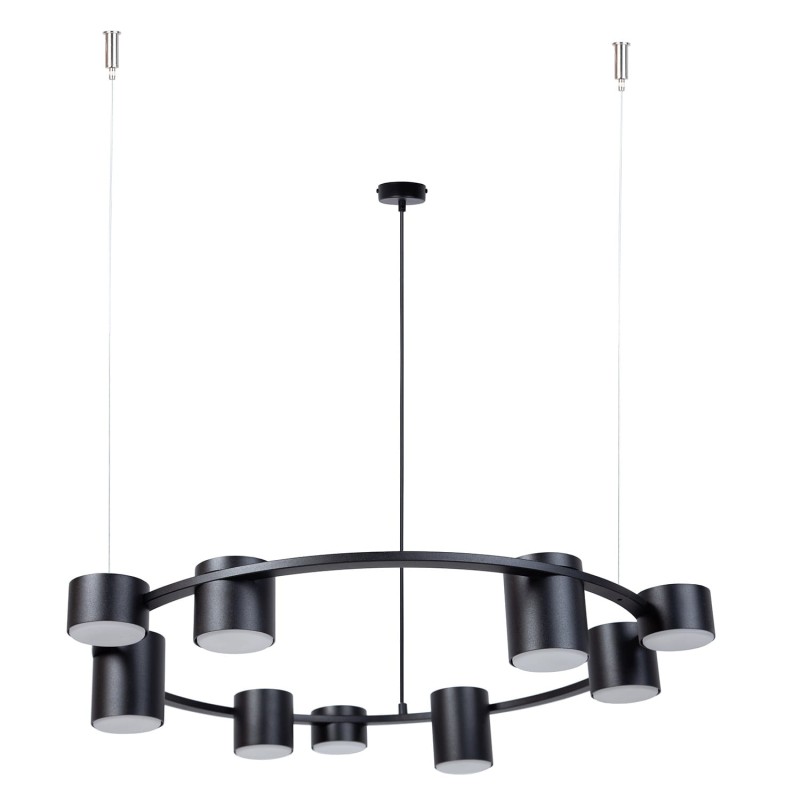 Kodo 9 –  czarna lampa wisząca z czarnymii reflektorami, nowoczesny żyrandol do kuchni, jadalni i pokoju o średnicy 72cm.jpg
