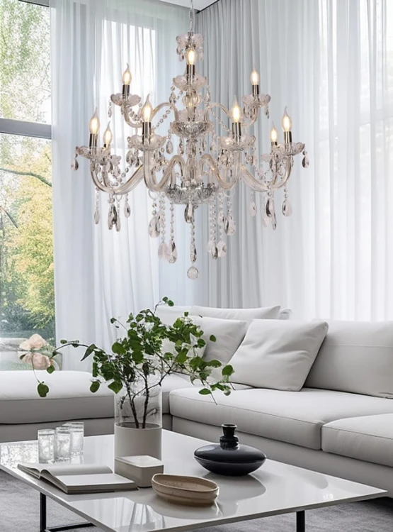 Żyrandol Cristallo 12 Chrom – srebrny, wielopoziomowy żyrandol z kryształkami,12 źródłami światła,  do wnętrz klasycznych, pałacowych  aranżacja.jpg