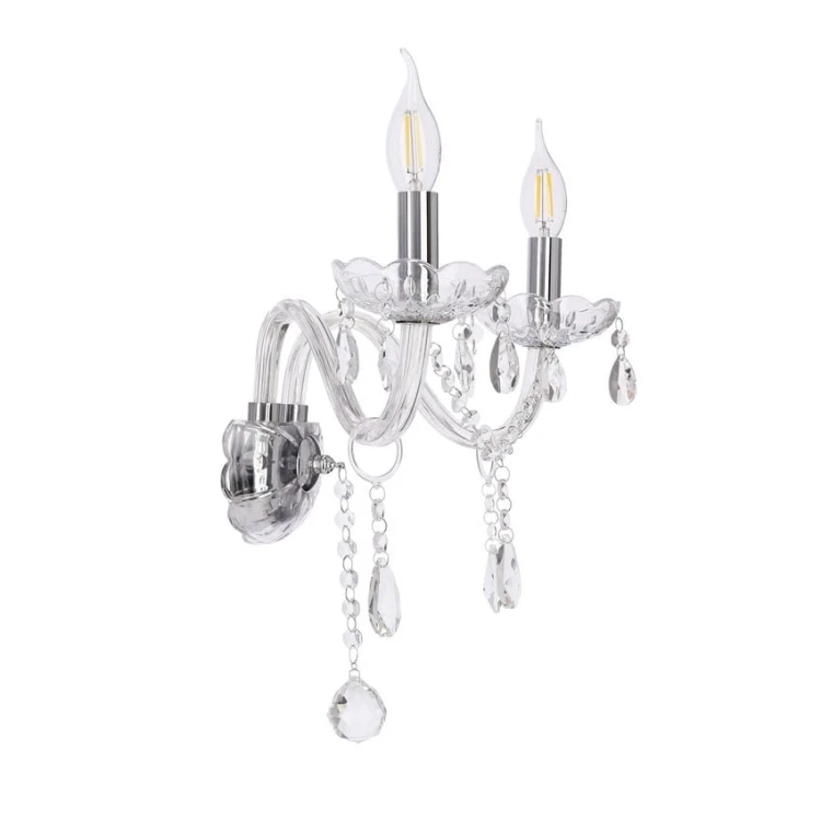 Kinkiet Cristallo 2 Chrom z dwoma źródłami światła E14, ozdobiony kryształkami i chromowaną oprawą, w stylu klasycznym  widok z boku.jpg