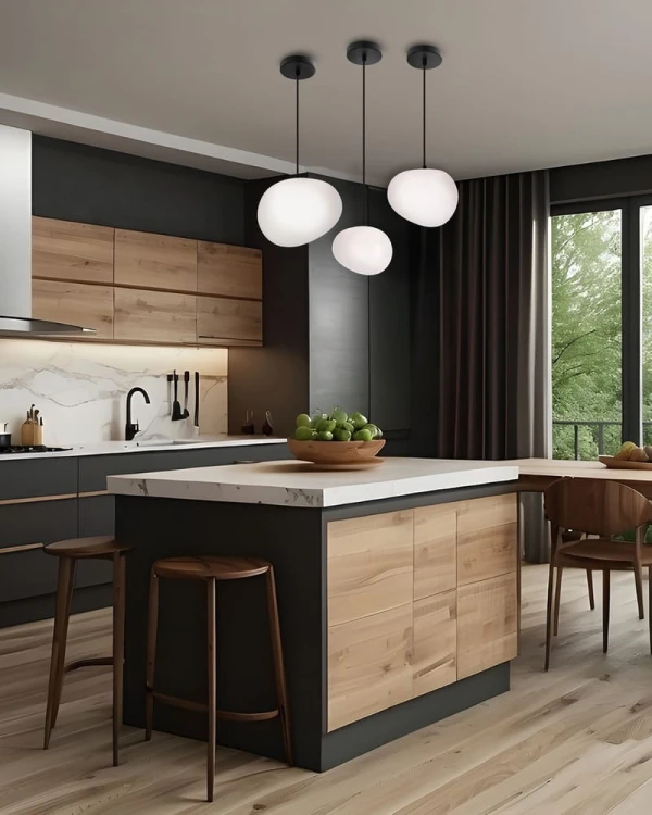 lampy wiszące stones- aranżacja z kilku lamp o różnych średnicach oświetlenie wyspy w kuchni.jpg