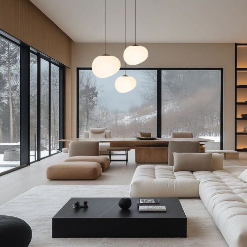 lampy wiszące stones- aranżacja z kilku lamp o różnych średnicach oświetlenie salonu.jpg