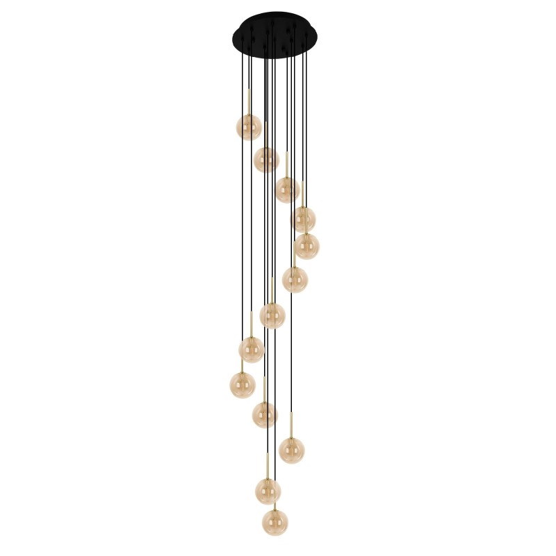 Wysoka lampa wisząca spiralna Galaxy 13  bursztyn – nowoczesne oświetlenie do wysokich wnętrz.jpg