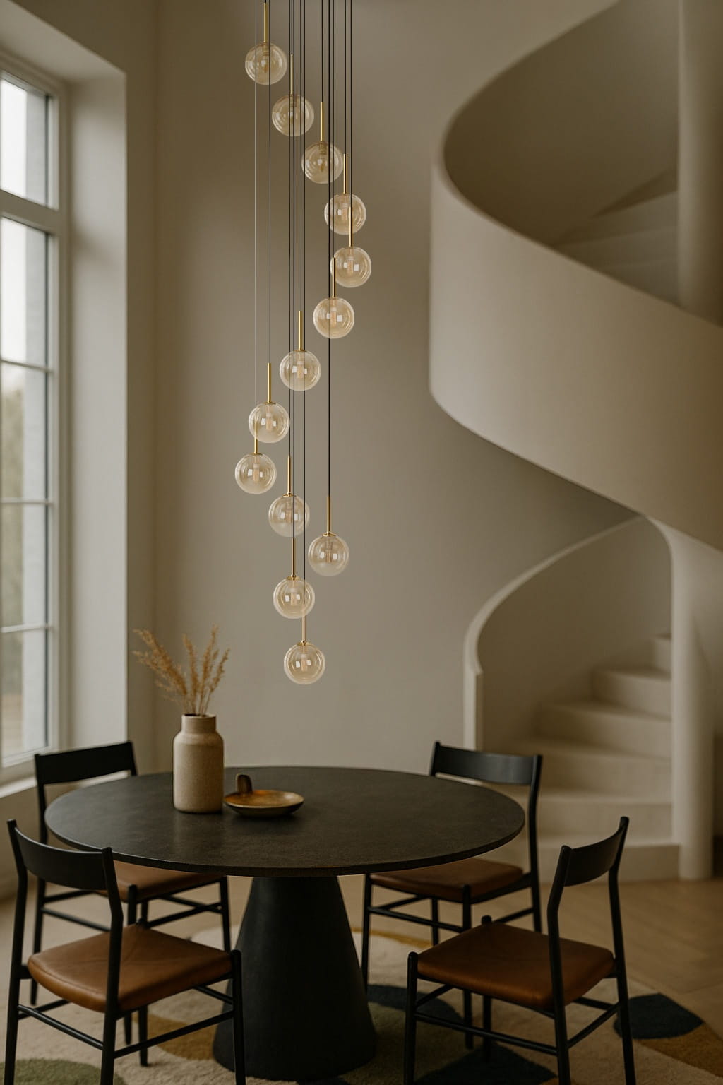 Wysoka lampa wisząca spiralna Galaxy 13  bursztyn – nowoczesne oświetlenie do wysokich wnętrz aranżacja.jpg