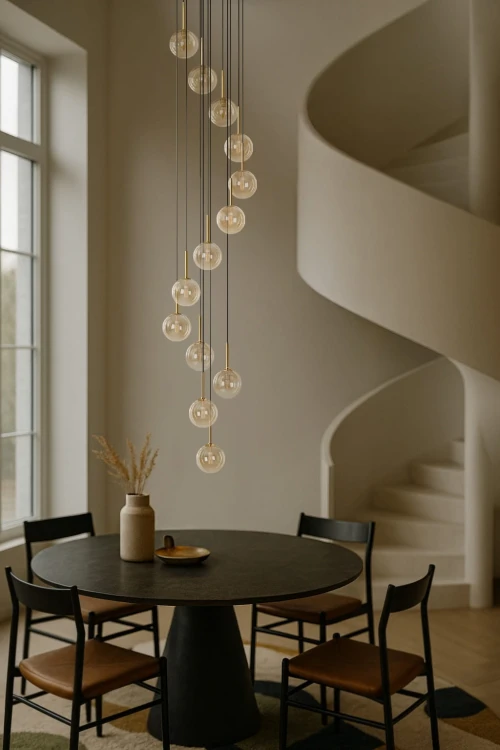 Wysoka lampa wisząca spiralna Galaxy 13  bursztyn – nowoczesne oświetlenie do wysokich wnętrz aranżacja.jpg