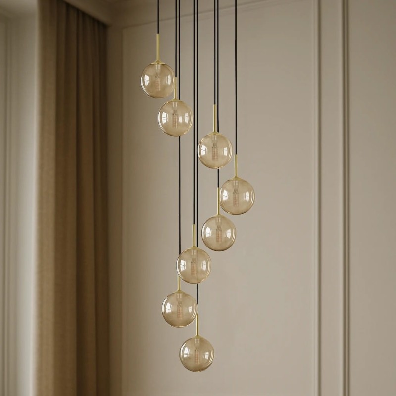 Lampa wiszaca spiralna - Galaxy 8, bursztynowe klosze, do nowoczesnych wnętrz, aranżacja.jpg