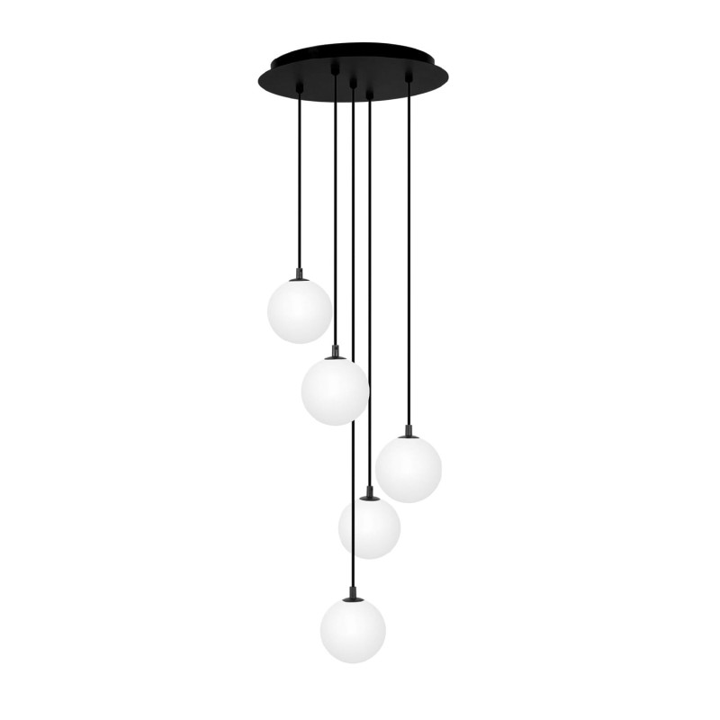 Lampa wisząca pięć szklanych mlecznych kloszy Aspen5.jpg
