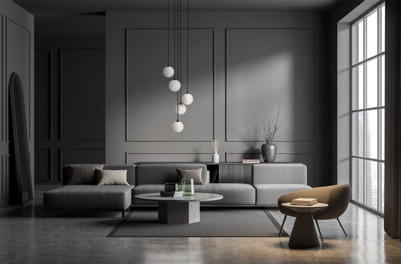 Aspen 5 lampa wisząca, mleczne klosze, oświetlenie stolika kawowego w salonie.jpg