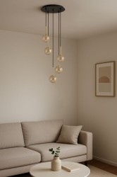 Galaxy 5 pięć kloszy bursztynowych, oświetlenie stolika kawowego w salonie, spiralna lampa do salonu.jpg