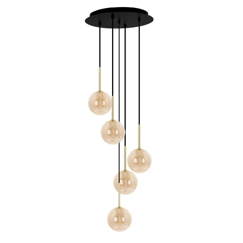 Galaxy 5 pięć kloszy bursztynowych, oświetlenie stolika kawowego w salonie, spiralna lampa do wysokiego salonu.jpg