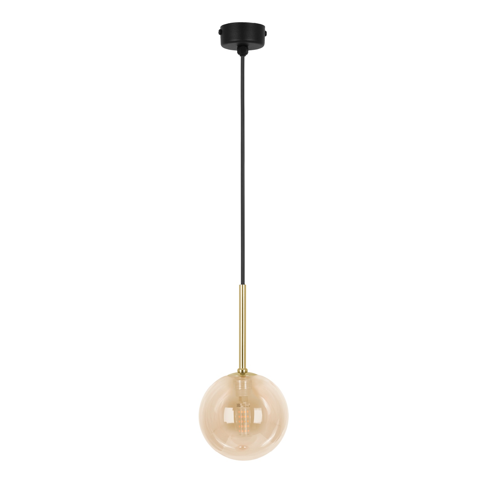 Pojedyncza lampa wiszaca Galaxy, klosz pojedynczy szklana kula, kolor miodowy- bursztyn, żarówka G9.jpg