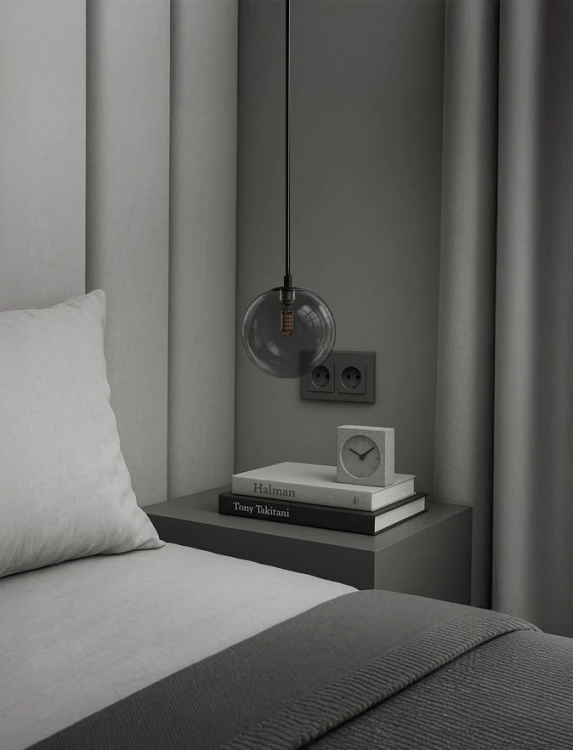 Pojedyncza lampa wiszaca Dori, klosz pojedynczy szklana kula, kolor grafitowy, żarówka G9 aranżacja.jpg