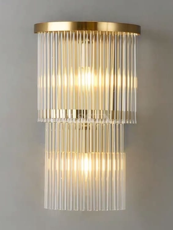 Kryształowy kaskadowy kinkiet Prestige złoty 40, dwie kaskady.jpg