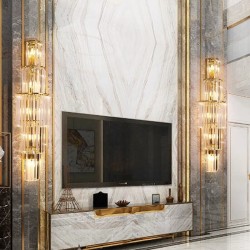 Kolumn 80 wysoki, złoty designerski kinkiet kryształowy,pięć  kaskad, aranżacja.jpg