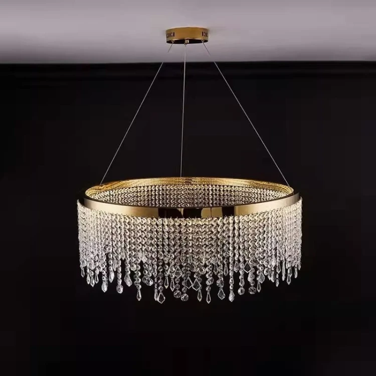 Aura - kryształowy deszcz, żyrandol kryształowy złoty, zmienna barwa światła 3000-4000K, oświetlenie  do salonu kryształki.jpg