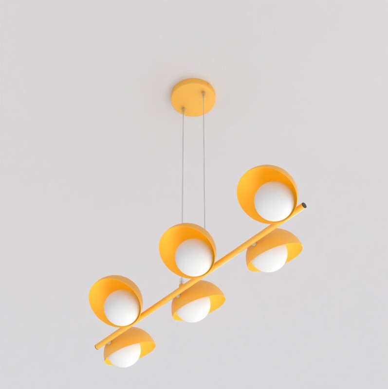 Boom 6 pomarańczowa nowoczesna lampa wiszaca, szęśc kloszy, designerskie oświetlenie.jpg
