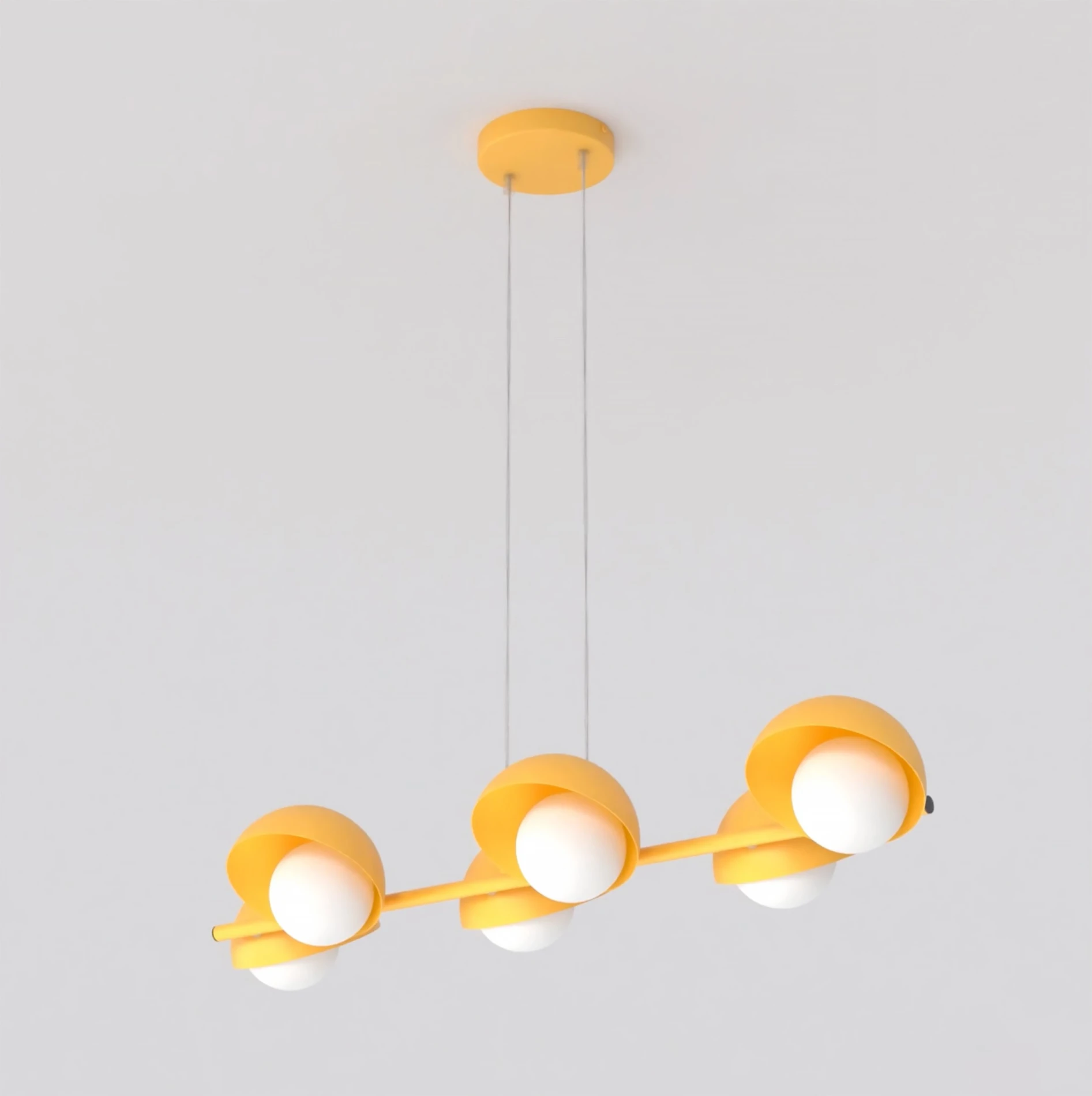 Boom 6 pomarańczowa nowoczesna lampa wiszaca, szęśc kloszy, modne oświetlenie w kuchni i jadalni.jpg
