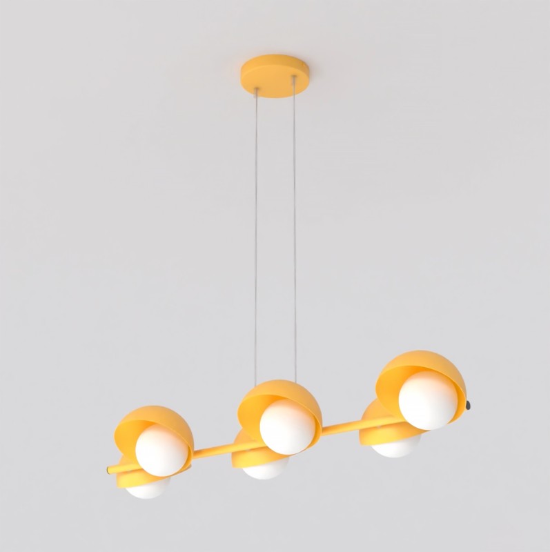 Boom 6 pomarańczowa nowoczesna lampa wiszaca, szęśc kloszy, modne oświetlenie w kuchni i jadalni.jpg