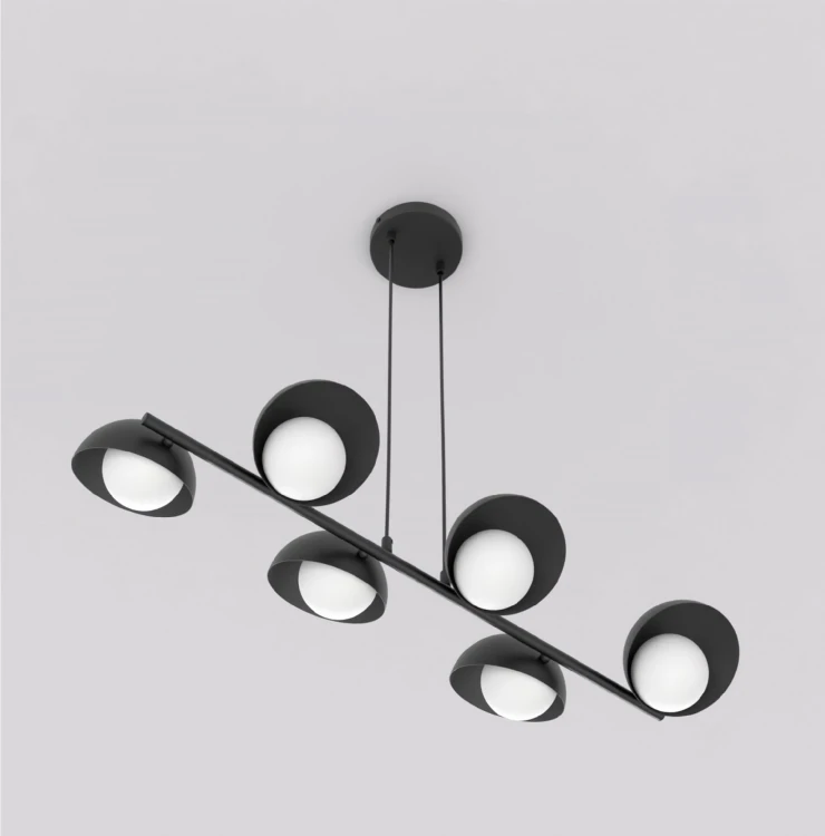 Młodzieżowa czarna lampa wisząca Boom 6 do nowoczesnej sypialni.jpg
