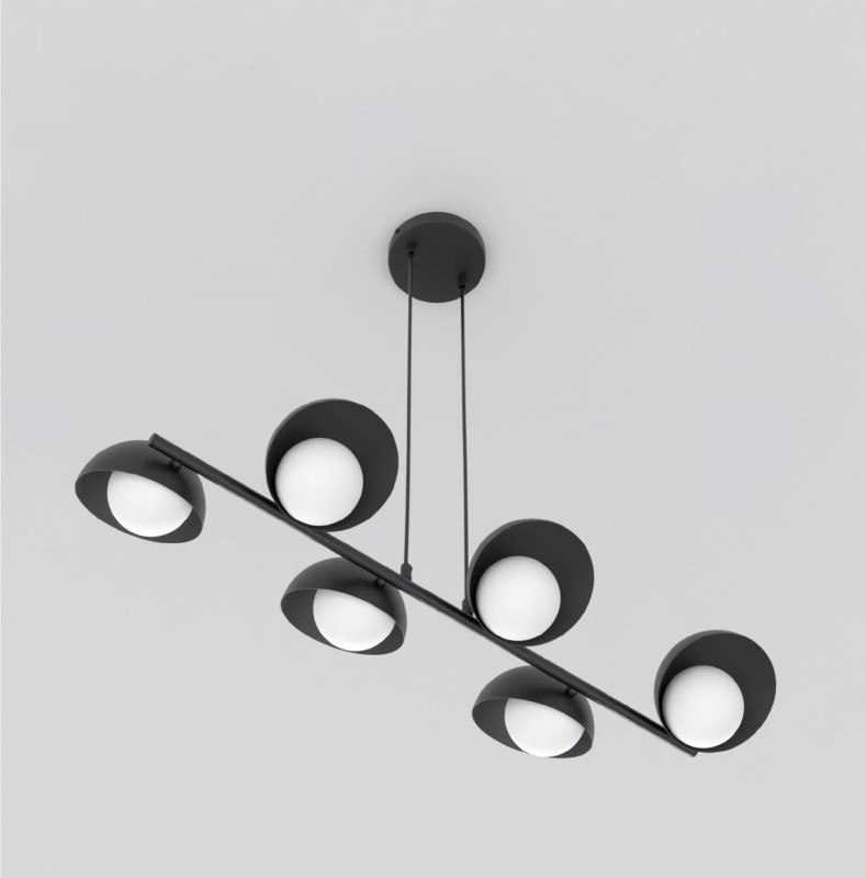 Młodzieżowa czarna lampa wisząca Boom 6 do nowoczesnej sypialni.jpg
