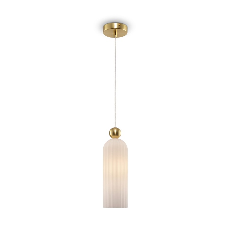 Lampa wisząca Venesia ze szkła mrożonego, ryflowany klosz 35 cm, złota oprawa.jpg