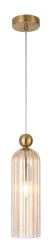 Lampa wisząca Venesia ze szkła bursztynowego, ryflowany klosz 35 cm, złota oprawa.jpg
