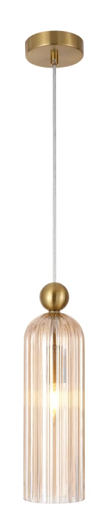 Lampa wisząca Venesia ze szkła bursztynowego, ryflowany klosz 35 cm, złota oprawa.jpg