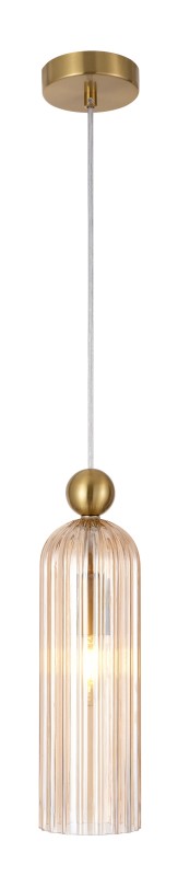 Lampa wisząca Venesia ze szkła bursztynowego, ryflowany klosz 35 cm, złota oprawa.jpg
