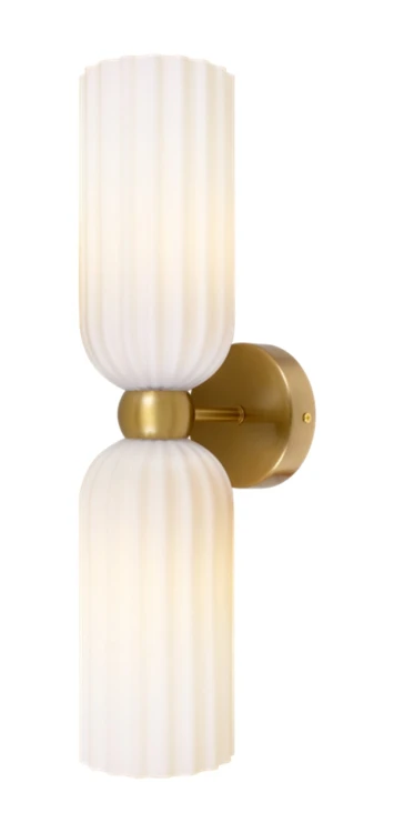 Podwójny kinkiet Venesia 43 cm, mleczne  szkło ryflowane, złoty mosiądz.jpg