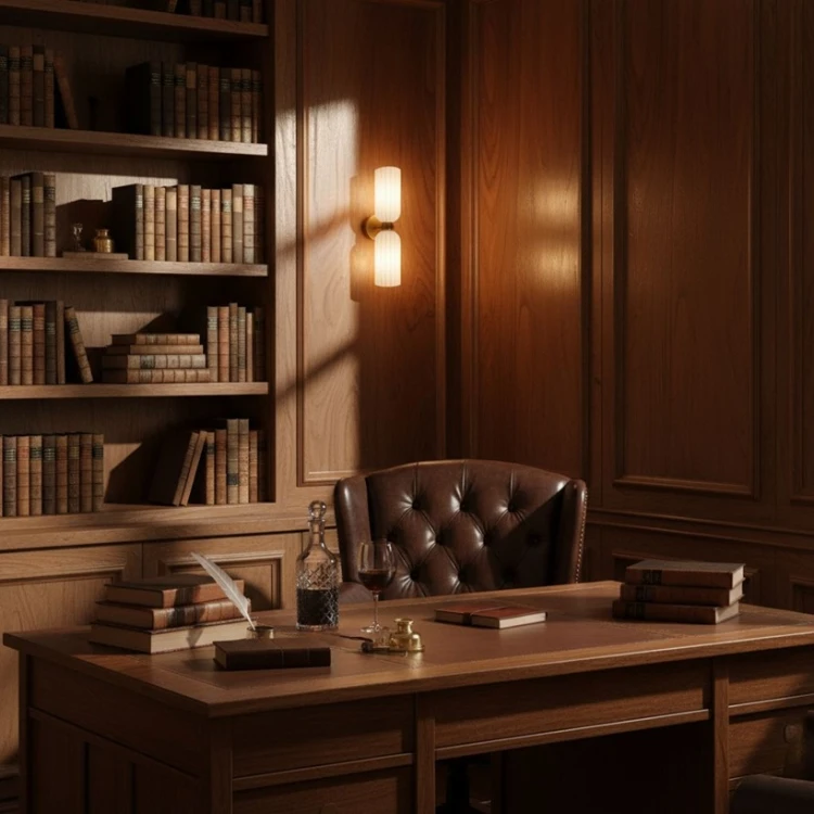 Kinkiet ścienny Venesia do sypialni i korytarza, pionowy układ 43 cm klosz biały.jpg