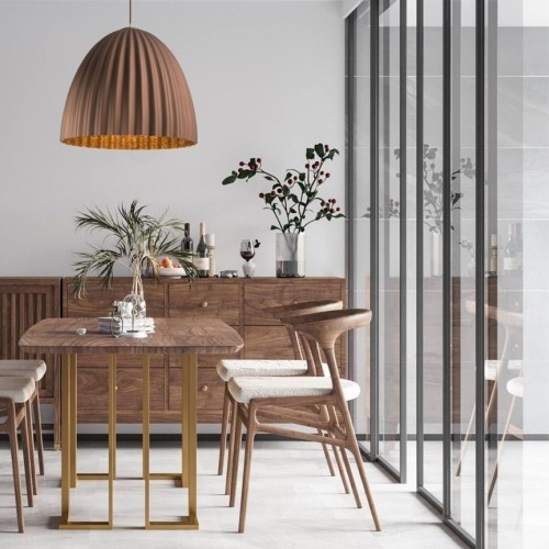 Telma brązowao miedziana lampa wisząca, średnica 50cm, plisowana powierzchnia, oświetlenie do kuchni