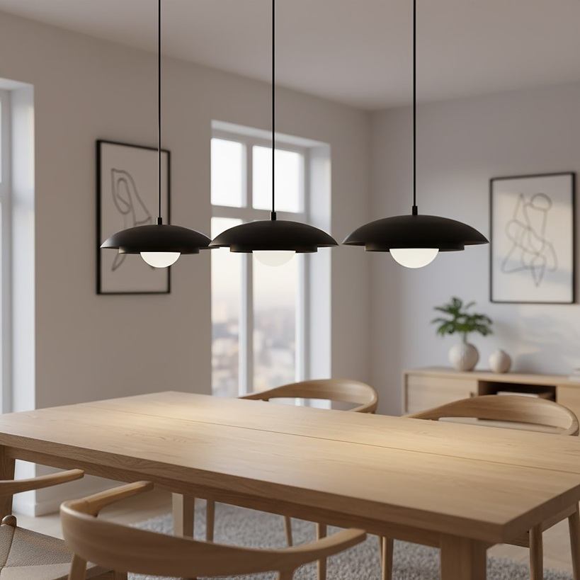 lampa wisząca potrójna Skin BL czarna lampa  nad stół w jadalni.jpg