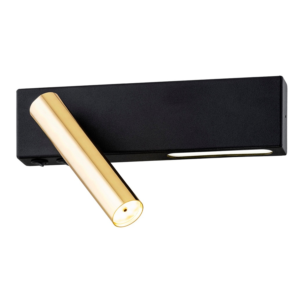 kinkiet Jasper lewy czarno złoty regulowany z dwoma włącznikami LED i reflektor G9 nowoczesne oświetlenie ścienne.jpg