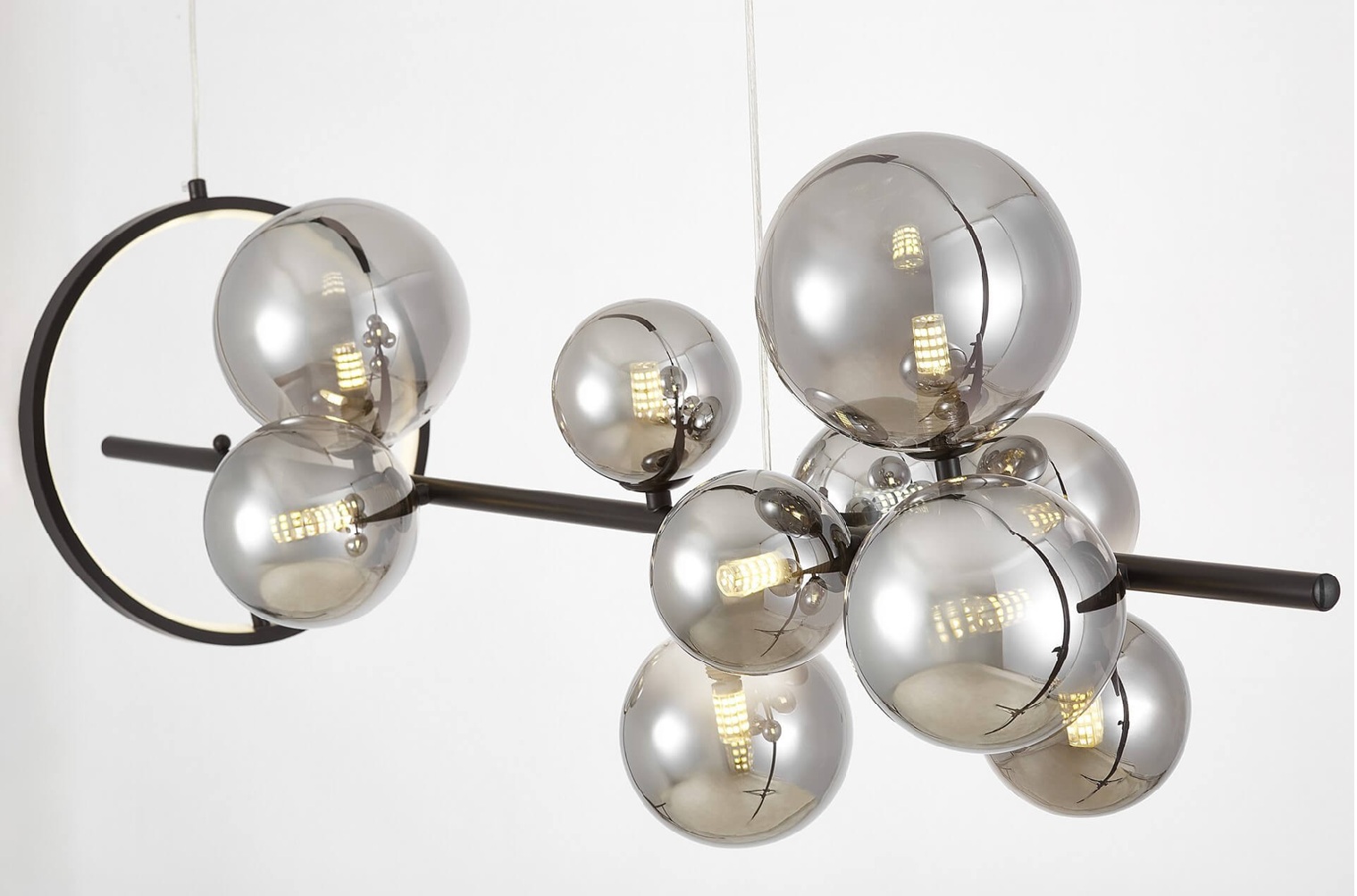 nowoczesna lampa wisząca czarna z 9 kloszami  szkło dymione do jadalni Boston 120