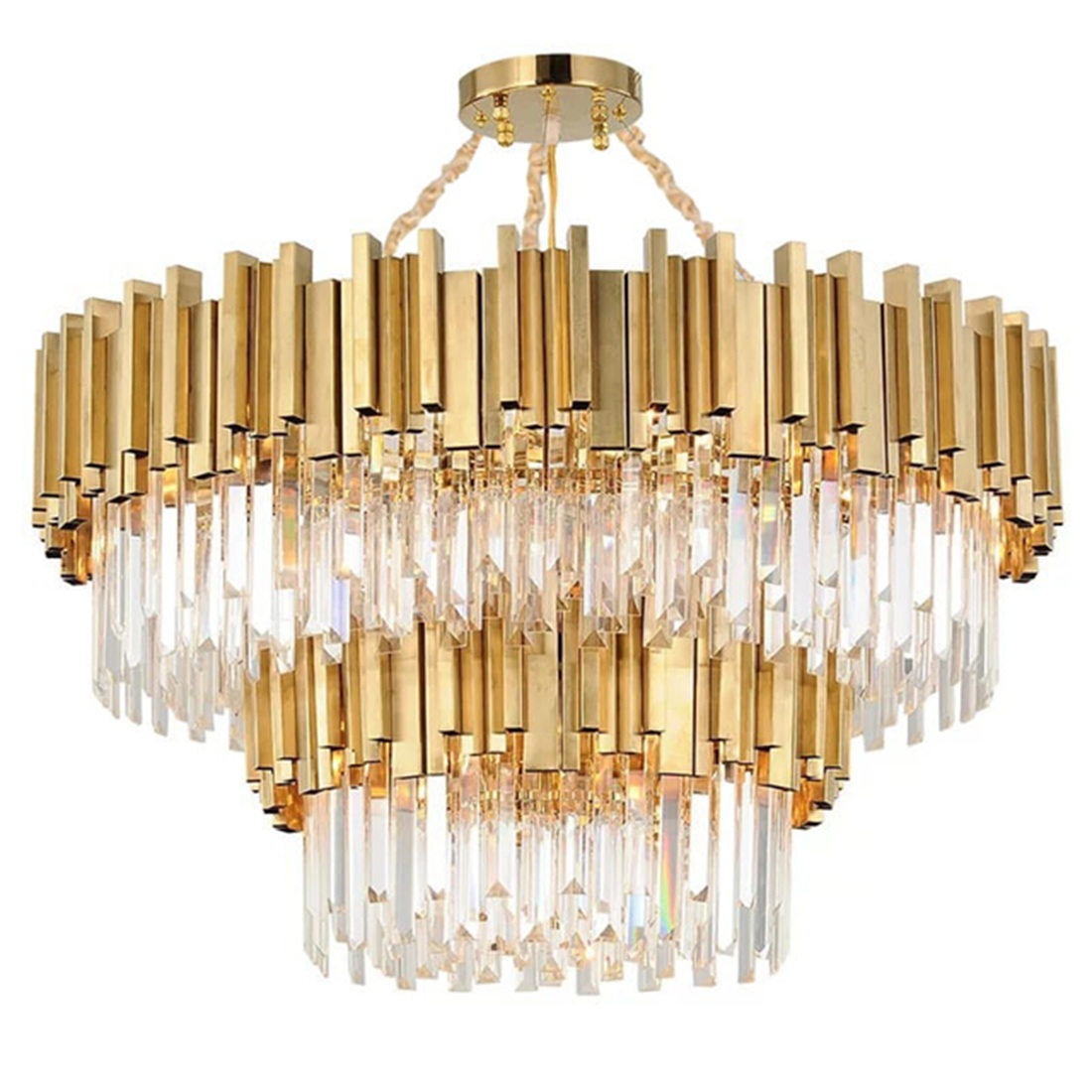 Żyrandol kryształowy nowoczesny Illuminating 75 złoto-miedziany dwie kaskady.jpg